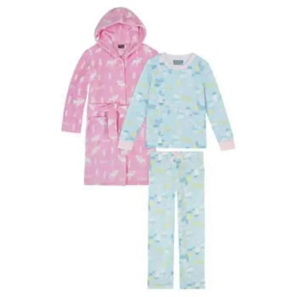 #4 Eddie Bauer Youth 3- piece PJ Set with Robe, Moose size Small 7/8 Pink